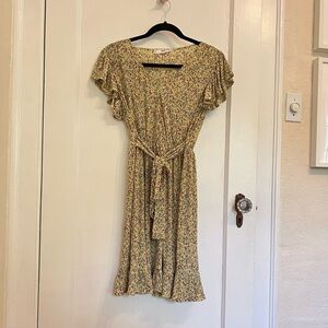 Mango Floral Midi Dress in Cream and Green